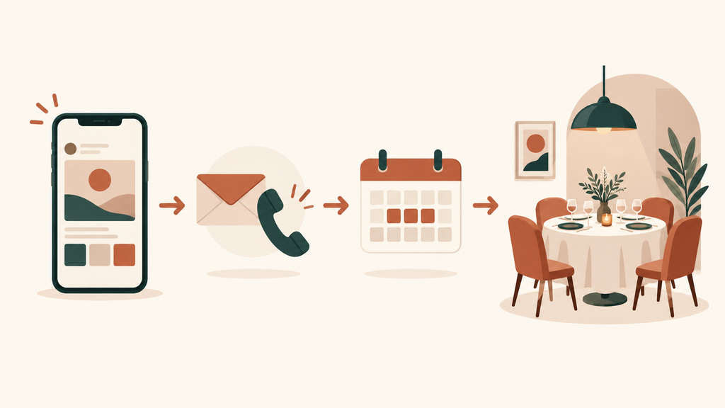 Four-step Founding Access flow from paid social ad to lead capture to early reservation access to booked tables.